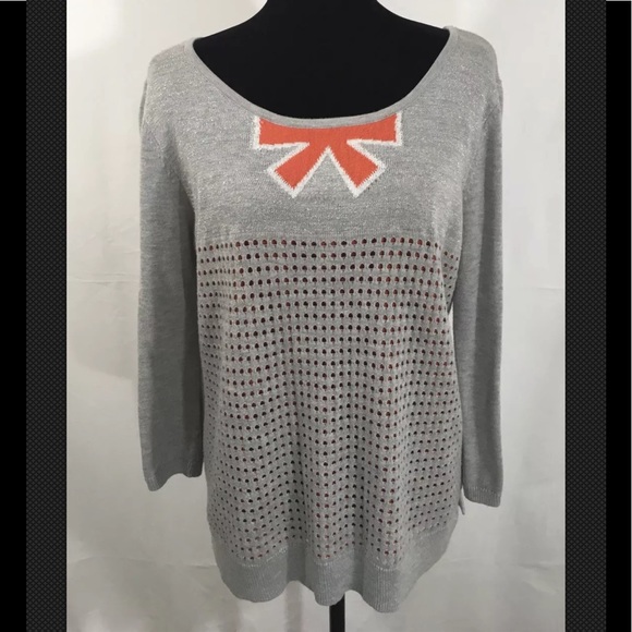 hinge Sweaters - Hinge Grey and Orange Bow Sweater